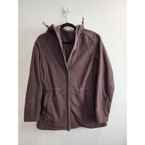 Lands End Womens Brown Hooded Polartec Zip Fleece Cinch Waist Jacket Size M RARE